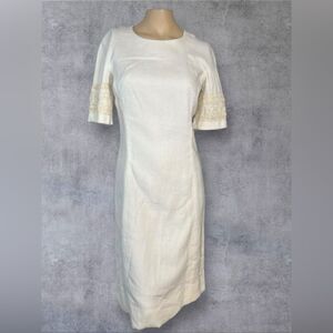 Vintage Ivory Harmony Dress with Lace Sleeve Detail